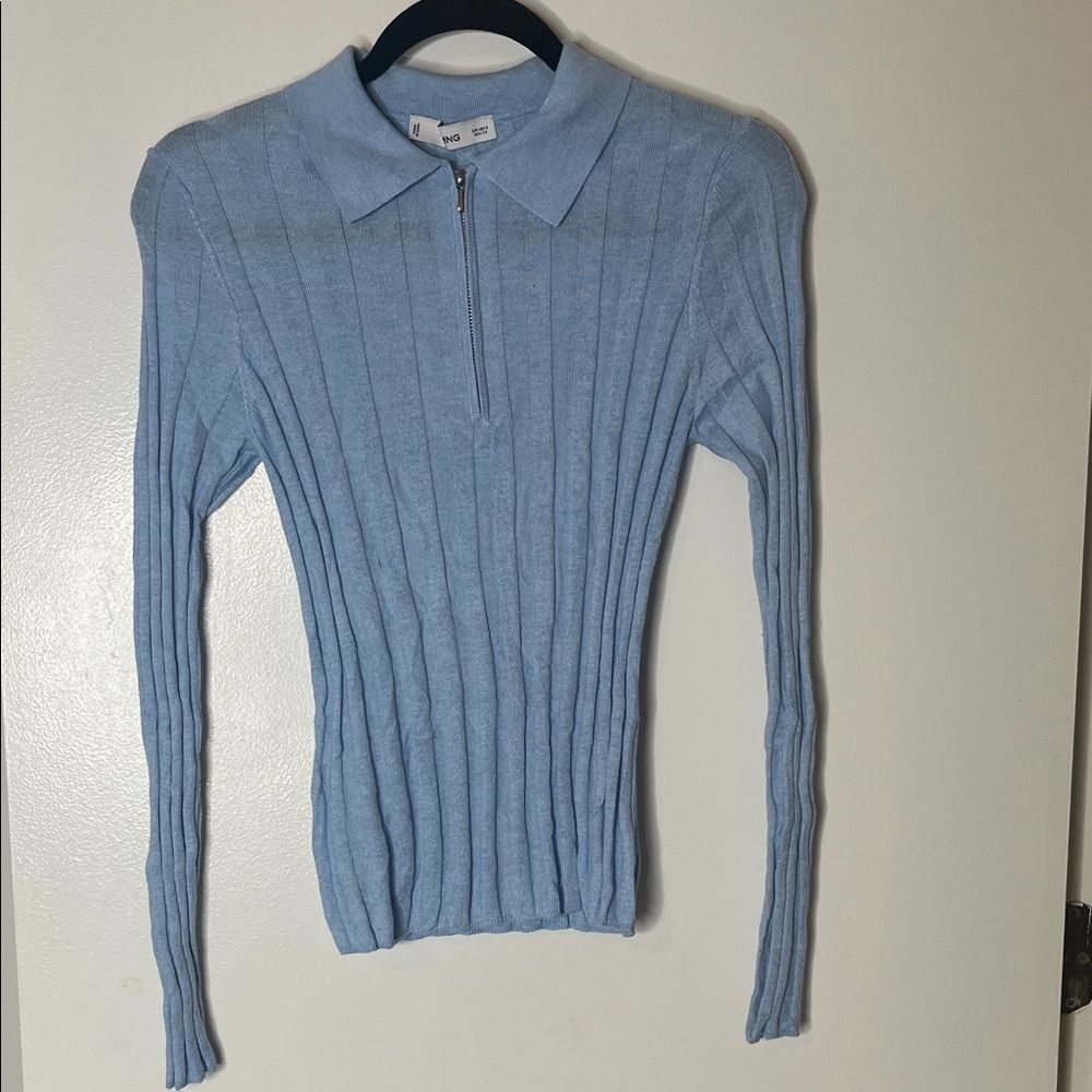 Mango Light Blue Ribbed Sweater size S